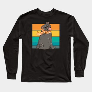 Cute Pug Retro Illustration Long Sleeve T-Shirt